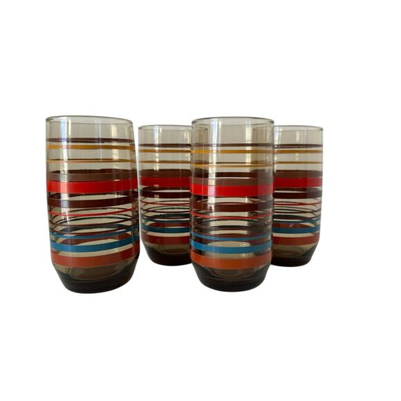 Vintage retro Dominion Glass Smokey striped glasses tumblers set 4 - Picture 1 of 6